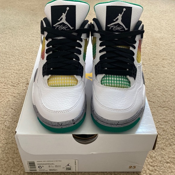 Woman’s Air Jordan 4 Retro white/black/lucid-green - Picture 1 of 6